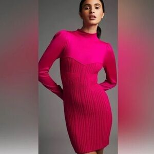Anthropologie Turtleneck Hot Pink Sweater Dress NWT. Size XS.